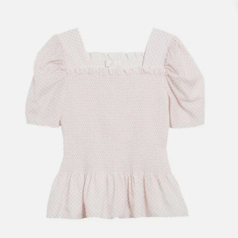Rachel Parcell Purple Gingham Square Neck Smock Top Small Peplum